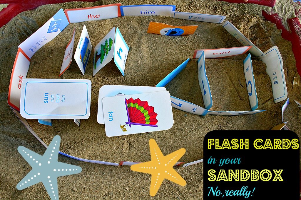 Flash cards in a sand box