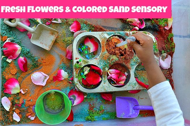 Sensory Activities : Quick Play Idea with Fresh flowers and Sand