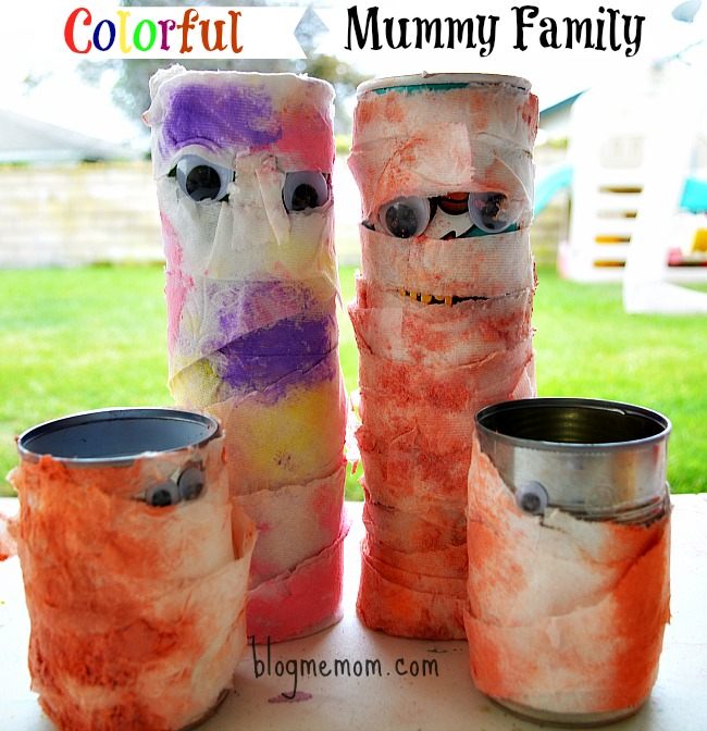 Halloween Crafts for Kids : Recycled Colorful Family Mummies