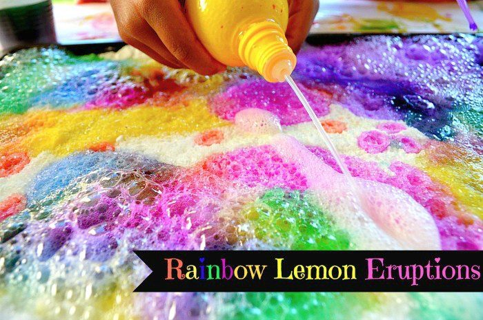 Science Experiments for Kids: Rainbow Lemon Eruptions Salt Tray