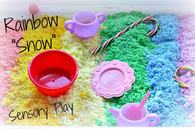 Sensory Activities for Kids : rainbow sensory with rainbow snow