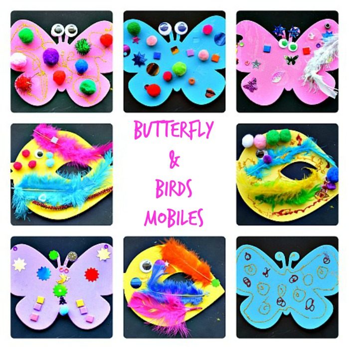 Spring Crafts for kids : Birds and butterfly mobiles