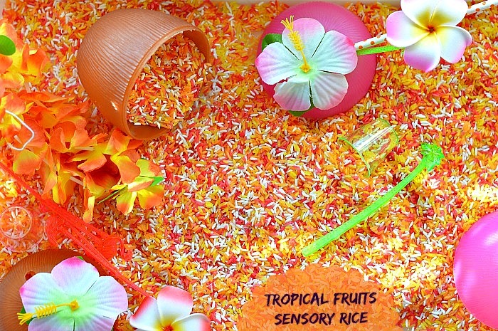 Sensory Activities for Kids : Tropical Fruits sensory rice recipe