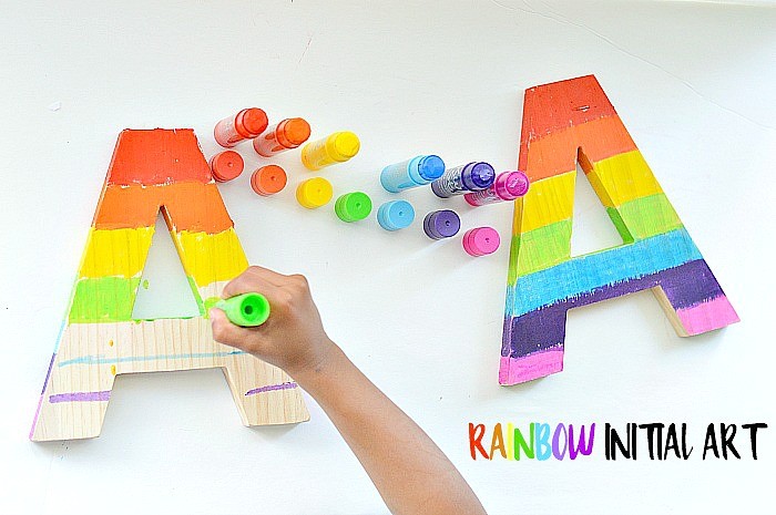 Mess Free Art Projects for Kids : Rainbow Initials Art