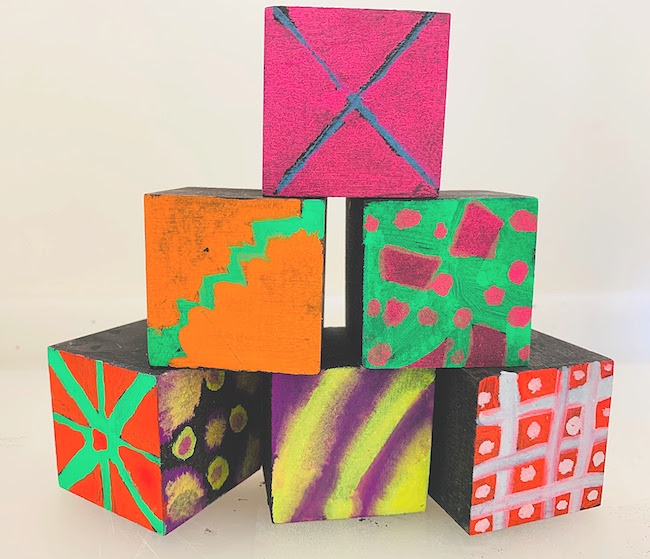 colorful blocks painted with liquid chalk