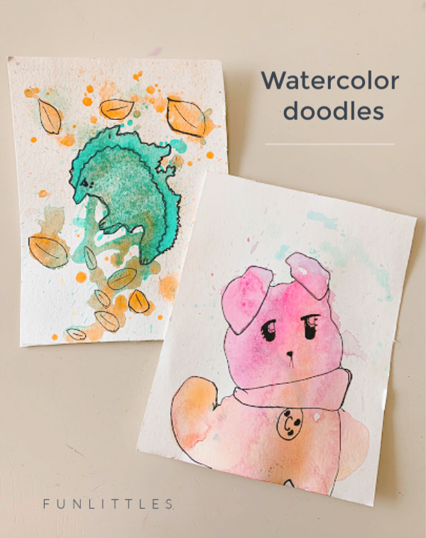 dog and hedgehog with watercolors for kids