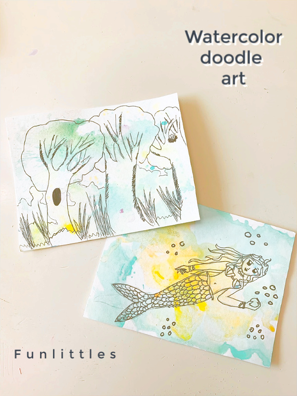 Art Projects for kids : Watercolor art Doodles